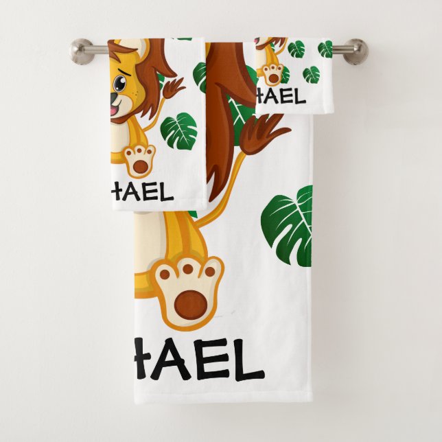 Cute Jungle Safari Lion Animal Kids Bath Towel Set (Insitu)