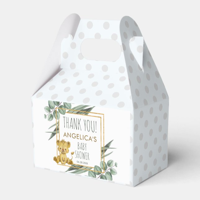 Cute Jungle Safari Lion Baby Shower Thank You Favor Box (Front Side)