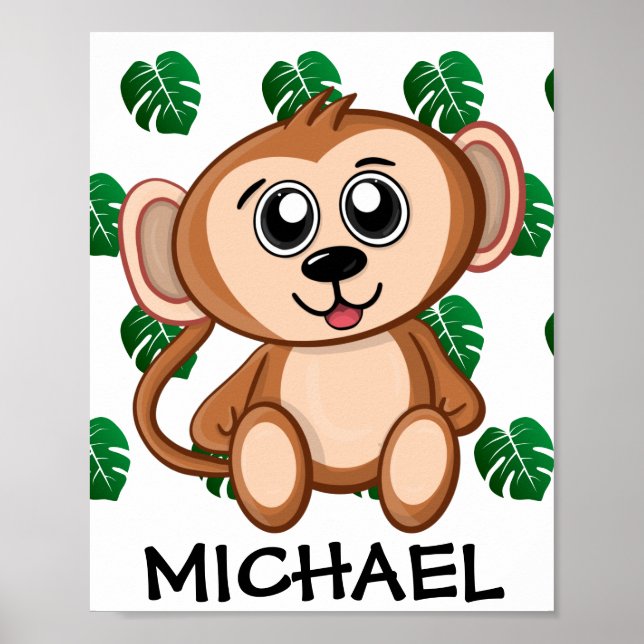 Cute Jungle Safari Monkey Animal Kids Poster (Front)