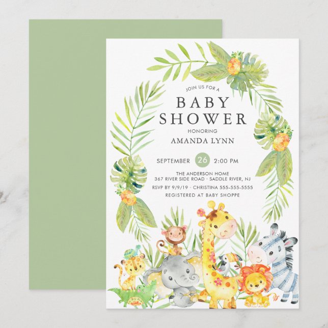 Cute Jungle Safari Neutral  Baby Shower Invitation (Front/Back)