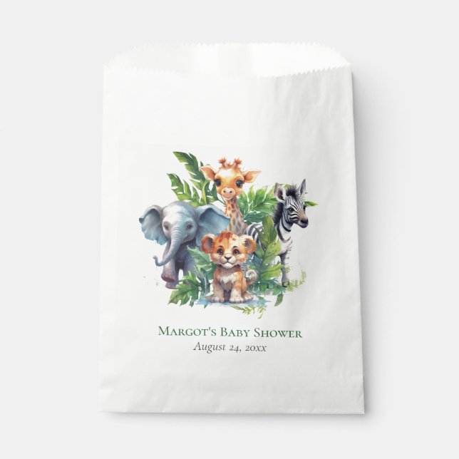 Cute Jungle Safari Tropical Animals Baby Shower Favour Bag (Front)