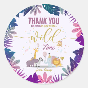 Cute Jungle Safari Wild Animal Girl Birthday Party Classic Round Sticker