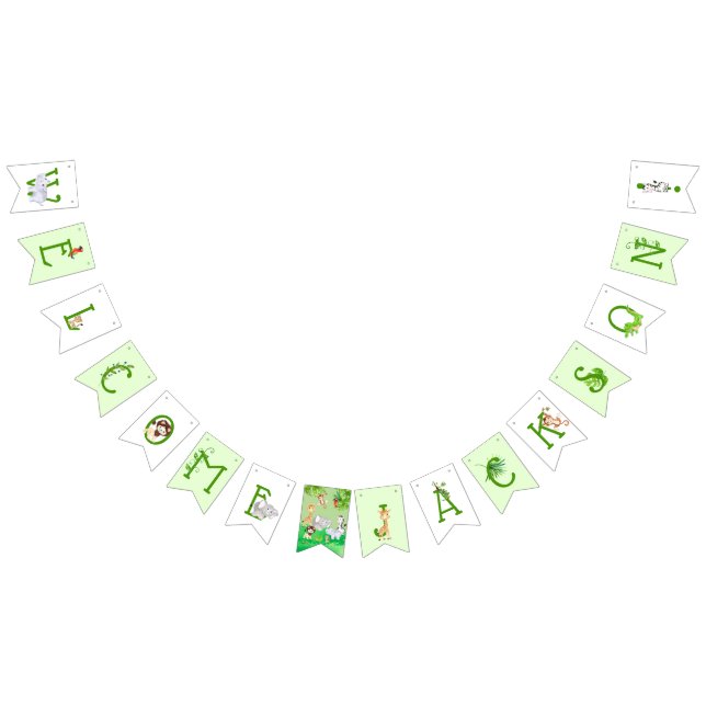 Cute Jungle Safari Zoo Animals Welcome Baby Shower Bunting Flags (All)