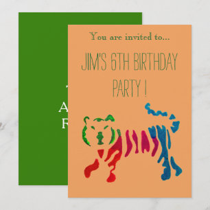 Cute jungle tiger illustration boy birthday party invitation