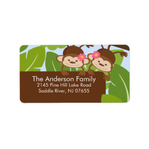 Cute Jungle Twins Monkey Frame Address Label