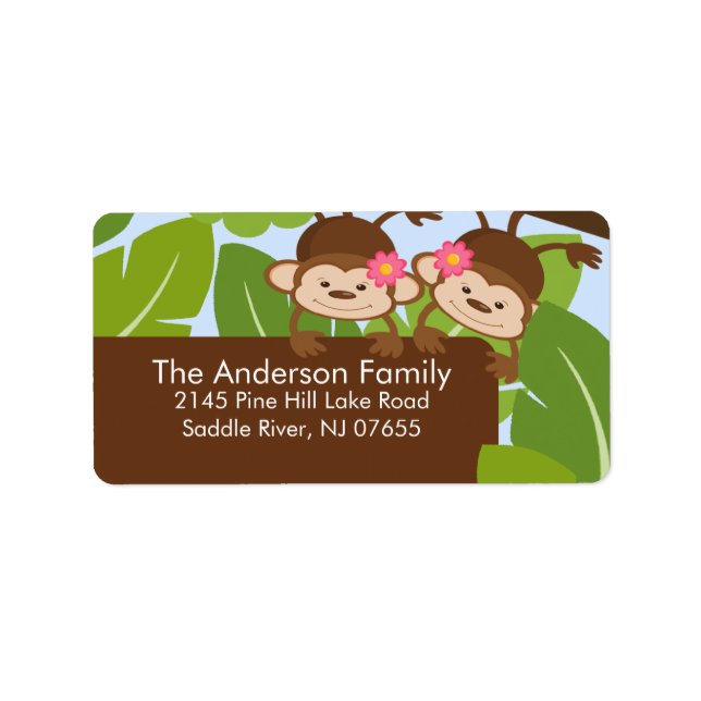 Cute Jungle Twins Monkey Frame Address Label (Front)