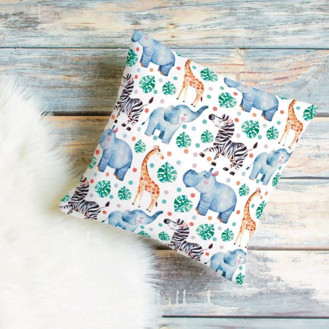 Cute Jungle Wild Animals Throw Pillow (Creator Uploaded)