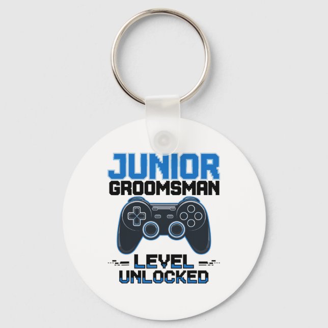 Cute Junior Groomsman Level Unlocked Wedding Party Keychain (Front)