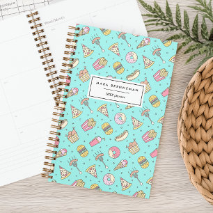 Cute Junk Food Pattern on Aqua   Personalized Planner