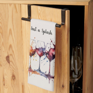 Cute Just a Splash of Wine Watercolor  Kitchen Towel