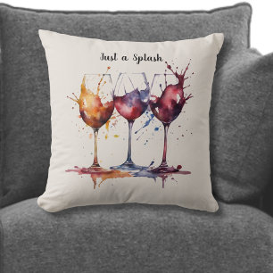 Cute Just a Splash of Wine Watercolor Throw Pillow