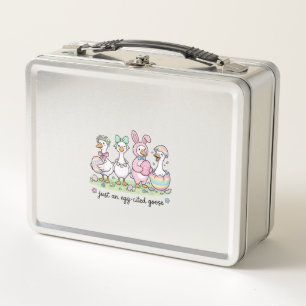 Cute Just an Eggcited Goose Easter Day Girl Women  Metal Lunch Box