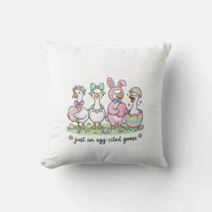 Cute Just an Eggcited Goose Easter Day Girl Women  Throw Pillow