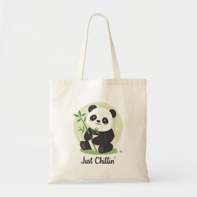Cute "Just Chillin'" Panda Bear Tote Bag (Front)