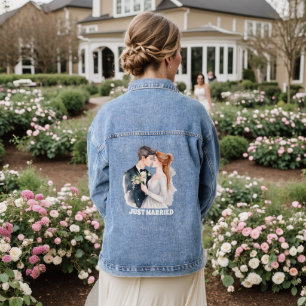 Cute just married couple add text Denim Jacket