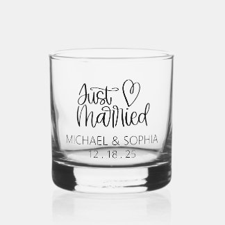 Cute Just Married Personalized Names Wedding Favou Whiskey Glass