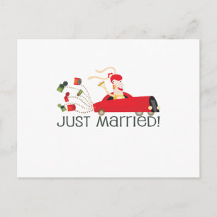 Cute, Just Married, "Wedding" design Announcement Postcard
