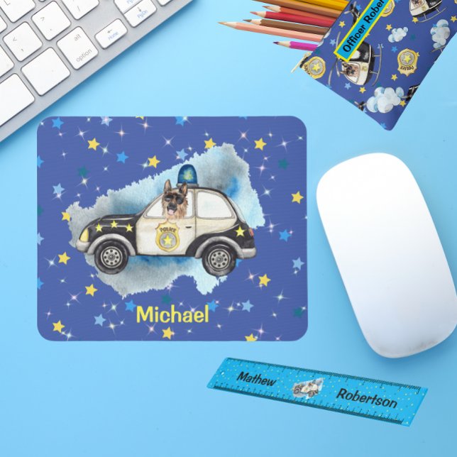 Cute K-9 Dog in a Police Car Mouse Pad (Creator Uploaded)