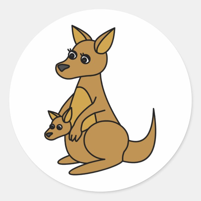 Cute Kangaroo and Joey Classic Round Sticker (Front)