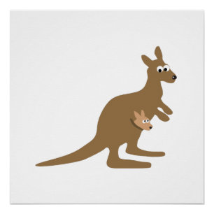 Cute Kangaroo and Joey Poster