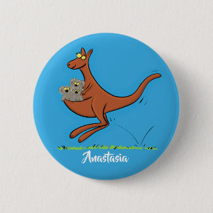 Cute kangaroo and koalas cartoon illustration 2 inch round button