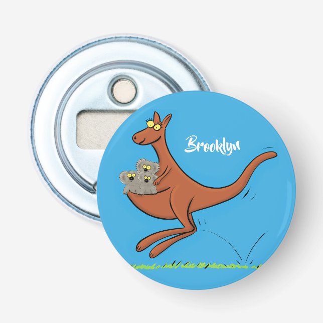 Cute kangaroo and koalas cartoon illustration bottle opener (Front)