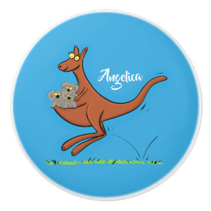 Cute kangaroo and koalas cartoon illustration ceramic knob