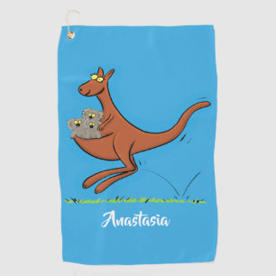 Cute kangaroo and koalas cartoon illustration golf towel