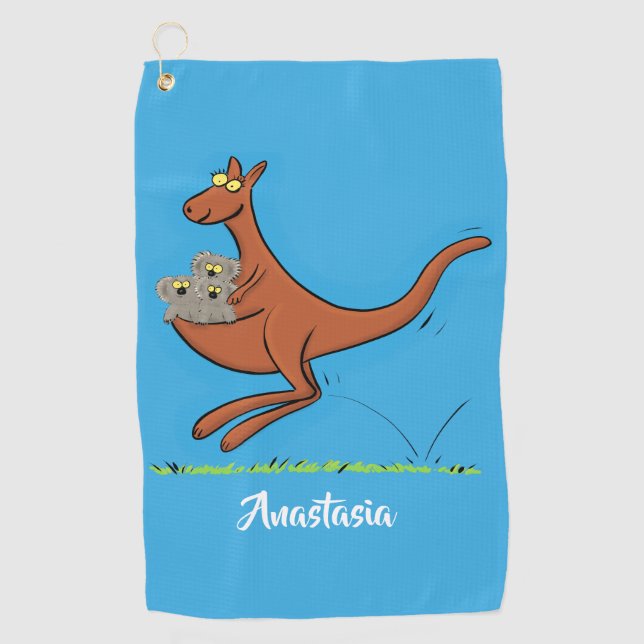 Cute kangaroo and koalas cartoon illustration golf towel (Front)