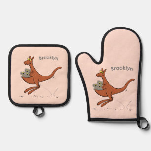 Cute kangaroo and koalas cartoon illustration oven mitt & pot holder set