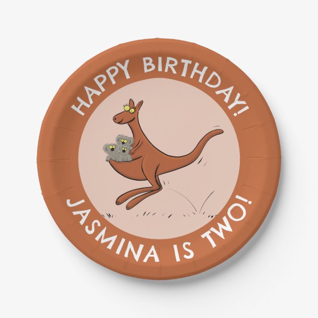 Cute kangaroo and koalas cartoon illustration paper plate (Front)