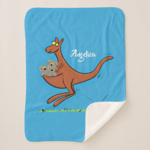 Cute kangaroo and koalas cartoon illustration  sherpa blanket