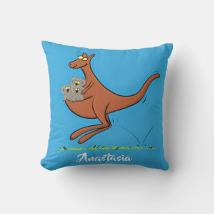 Cute kangaroo and koalas cartoon illustration throw pillow