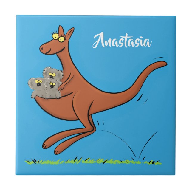 Cute kangaroo and koalas cartoon illustration tile (Front)