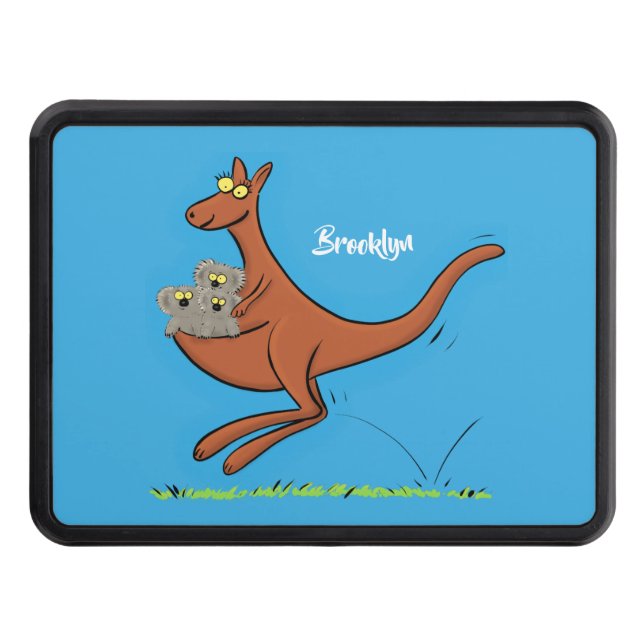 Cute kangaroo and koalas cartoon illustration trailer hitch cover (Front)