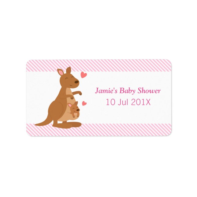 Cute Kangaroo Baby Shower Party Treats Label (Front)