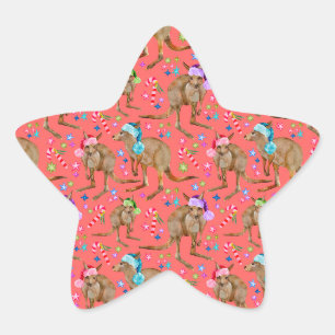 Cute Kangaroo Christmas Pink Star Sticker