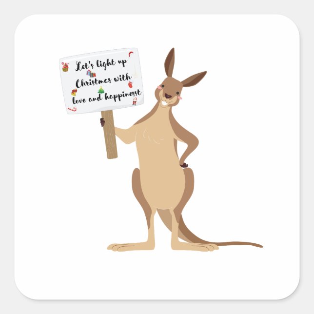 cute kangaroo chritsmas square stickers (Front)