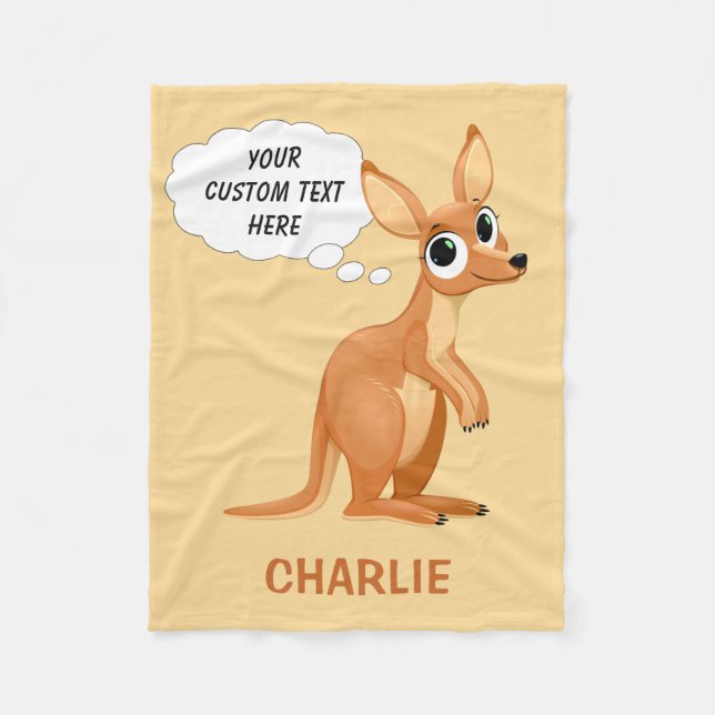 Cute Kangaroo custom name & text fleece blankets (Front)