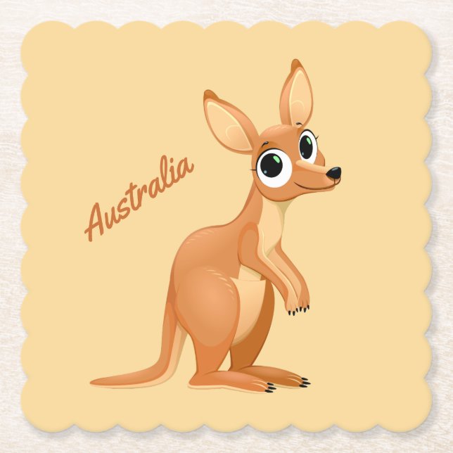 Cute Kangaroo custom text paper coasters (Front)