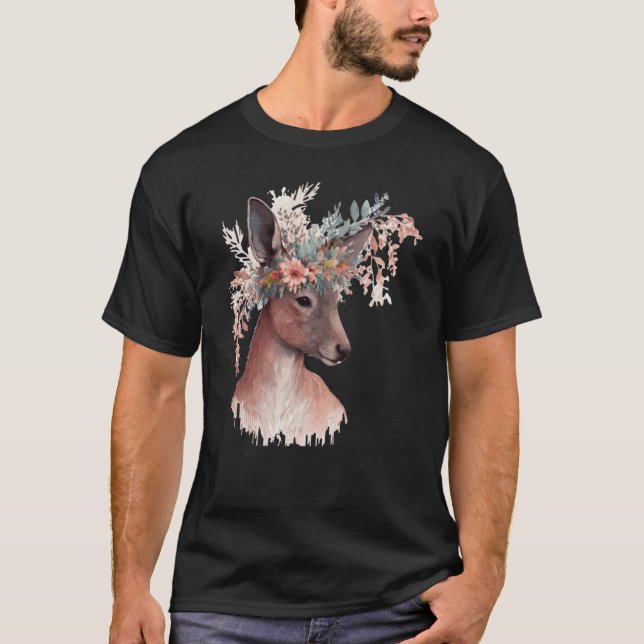Cute Kangaroo Flower Crown Floral Kangaroo T-Shirt (Front)