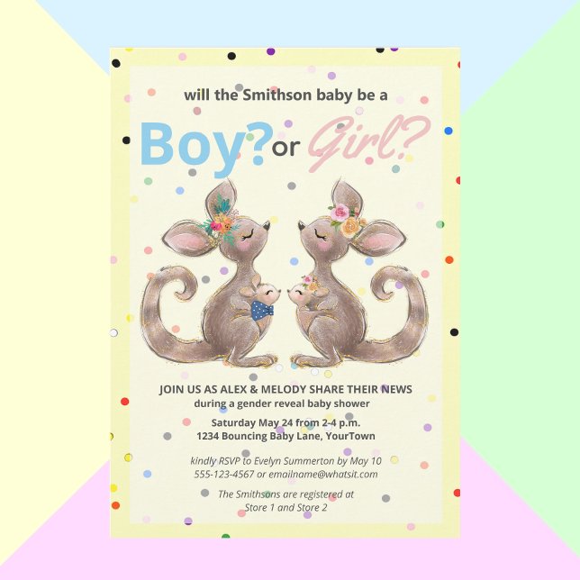 Cute Kangaroo Gender Reveal Baby Shower Invitation (Creator Uploaded)