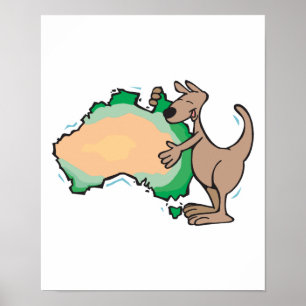 cute kangaroo hugging australia poster