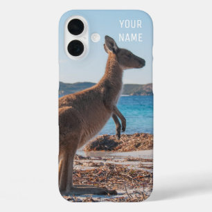 Cute Kangaroo on the Beach Summer Australia iPhone 16 Plus Case