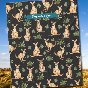 Cute Kangaroo Print Animal Lovers Wallaby Wildlife Fleece Blanket