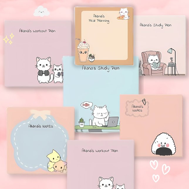 Cute Kaopoon Kawaii Pink Personalized  Post-it Notes (Creator Uploaded)