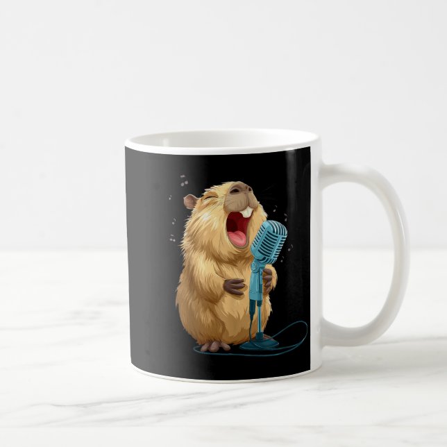 Cute Karaoke Capybara with Mic for Funny Singer Coffee Mug (Right)