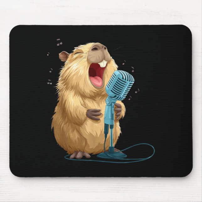 Cute Karaoke Capybara with Mic for Funny Singer Mouse Pad (Front)