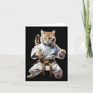 Cute Karate Cat Fighting Cartoon Illustration Grap Card