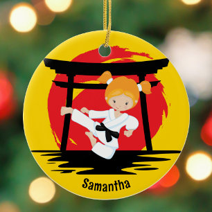 Cute Karate Girl Personalized Kids Name Christmas Ceramic Ornament